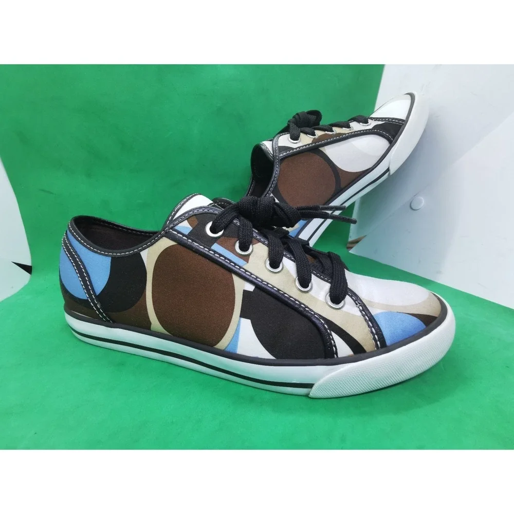 Coach Dalia Signature Canvas Sneakers Women Size 8.5M Brown Blue Cream Shoes